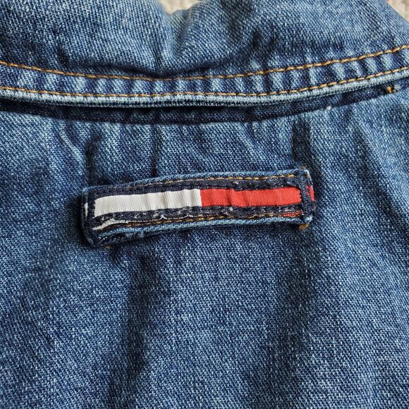 Tommy Hilfiger Y2K Vintage Womens Denim Blue Jean Jacket Large Pockets Flag Logo - Picture 5 of 12